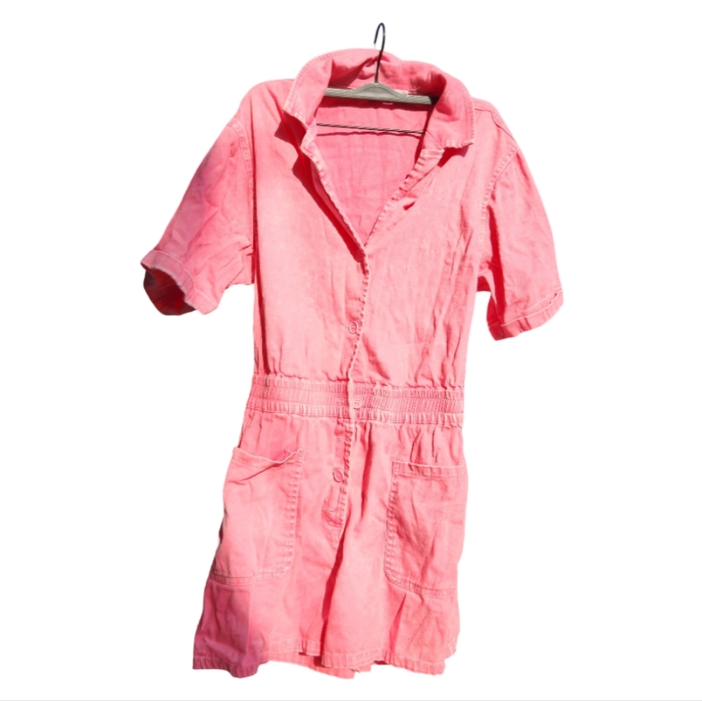 Steve Madden Pink Button-Up Romper | Short Sleeve | Casual Chic